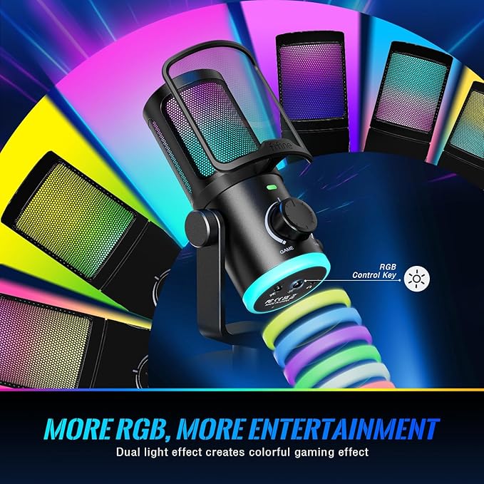 FIFINE Gaming USB Microphone with Studio Monitor Headphones Set, USB Streaming Mic with RGB, Noise Cancellation for PS4/PS5, Podcast Streaming Headset Kit with 3.5mm or 6.35mm Jack on PC/Mixer(AM6+H8)