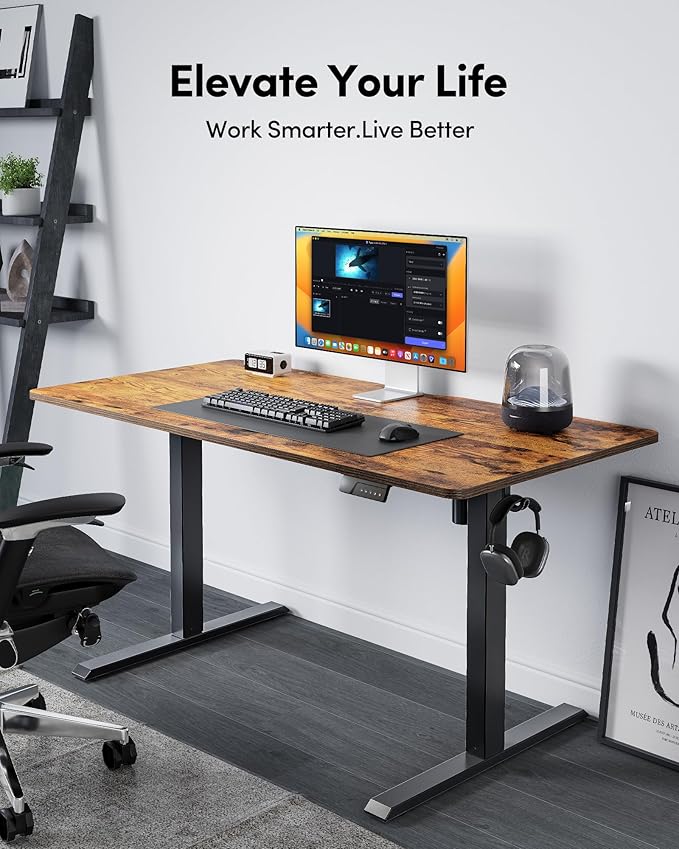 FEZIBO Electric Standing Desk Adjustable Height, 40 x 24 Inch Sit and Stand Desk, Home Office Desk, Ergonomic Workstation Computer Desk, Rustic Brown