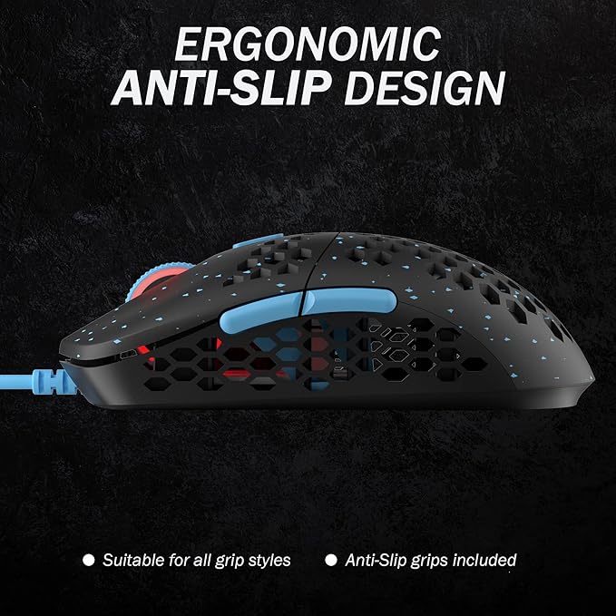 HK GAMING Mira M Ultra Lightweight Honeycomb Shell Wired RGB Gaming Mouse - Up to 12 000 cpi | 6 Buttons - 63g Only (Mira-M, Blue Phantom)
