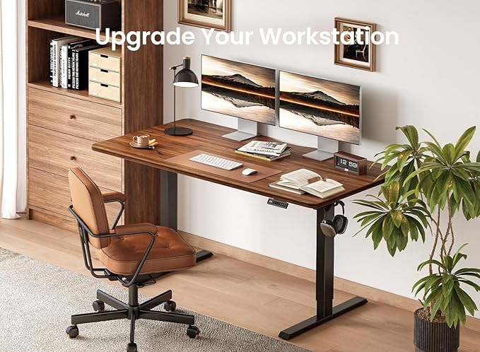 BANTI 40 × 24 Inches Standing Desk, Ergonomic, Electric Height Adjustable, Sit and Stand Up, Computer Office Desk with Splice Board, Black Frame/Black Walnut Top