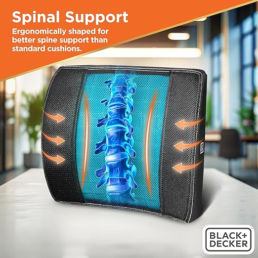 BLACK+DECKER 2-Pack Cooling Gel Memory Foam Seat & Lumbar Cushion Set – Ergonomic Tailbone & Lower Back Support for Office Chairs, Gaming Chairs, Cars & Travel – Washable Covers, Non-Slip, Ventilated