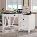 ONBRILL 54 Inch Farmhouse Executive Desk, Computer Desk with Drawers, Home Office Desk with Charging Station, for Working Studying Writing, White