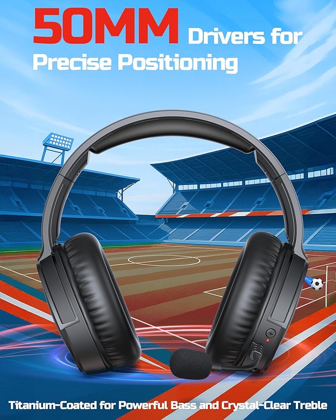 BINNUNE Wireless Gaming Headset with Mic, Lightweight Over-Ear Gaming Headphones Comfort for Long Gaming Sessions, Low Latency Wireless + Bluetooth, Noise Cancelling Mic, 50mm Drivers, 40H Battery