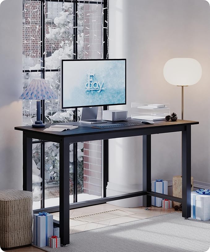 43" Home Office Desk Modern Computer Desk 43.3x23.6x29.5 inches PC Table with Thicken Frame Industrial Style Sturdy Metal Frame Furniture for Writing Gaming Black+Black
