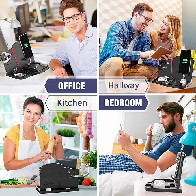 BarvA Wood Docking Station | Phone Stand & Desk Organizer | Night Stand Charging Station & Phone Holder | Compact Nightstand Organizer for Men's Accessories | Ideal Gifts for Men