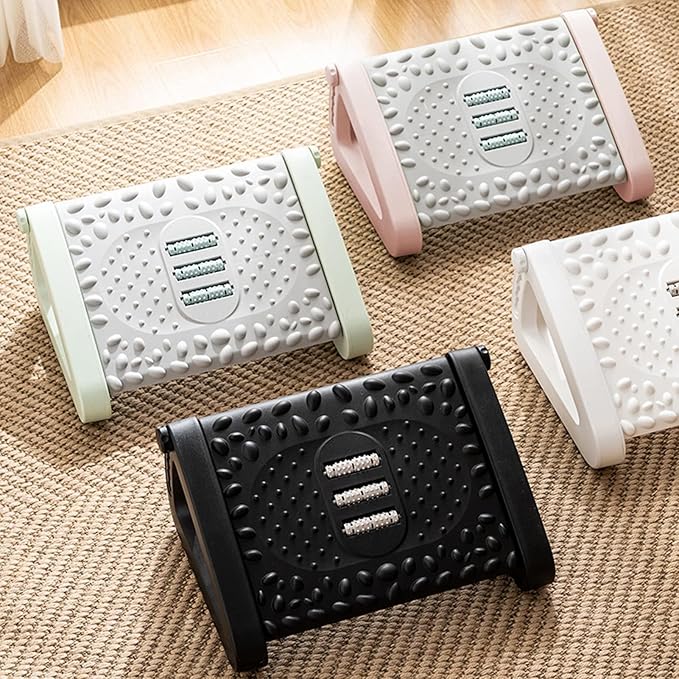 Ergonomic Foot Stool Under Desk Footrest 6 Height Adjustable with Massage Texture Roller for Office ()