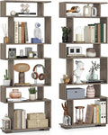 Giantex 6-Tier Geometric Bookshelves Set of 2, S-Shaped Bookcase with 2 Anti-Tipping Kits, Wooden Display Shelf, Decorative Storage Shelving Unit, Home Storage Organizer for Office Living Room