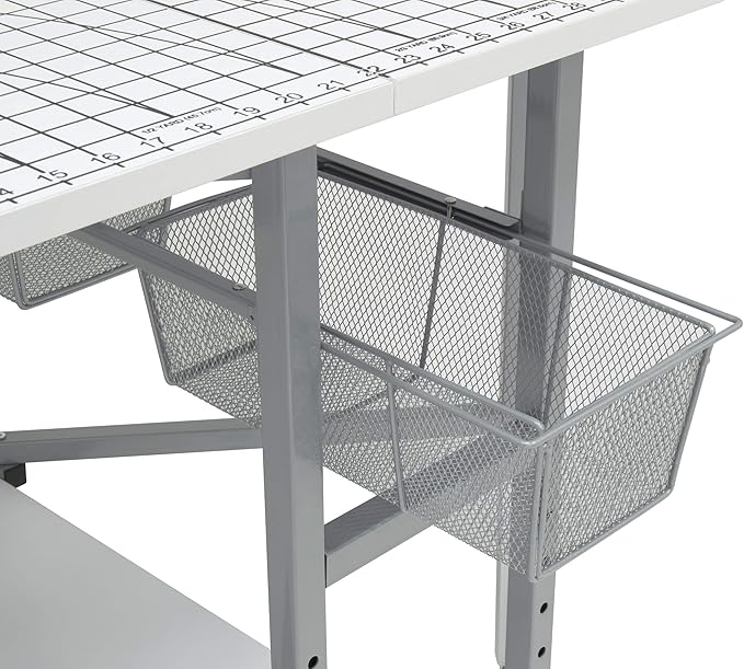 Sew Ready Foldable Hobby and Cutting Grid Table - 58.75" W x 36.5" D White Arts and Crafts Table with Grid Top and Silver Storage Drawers