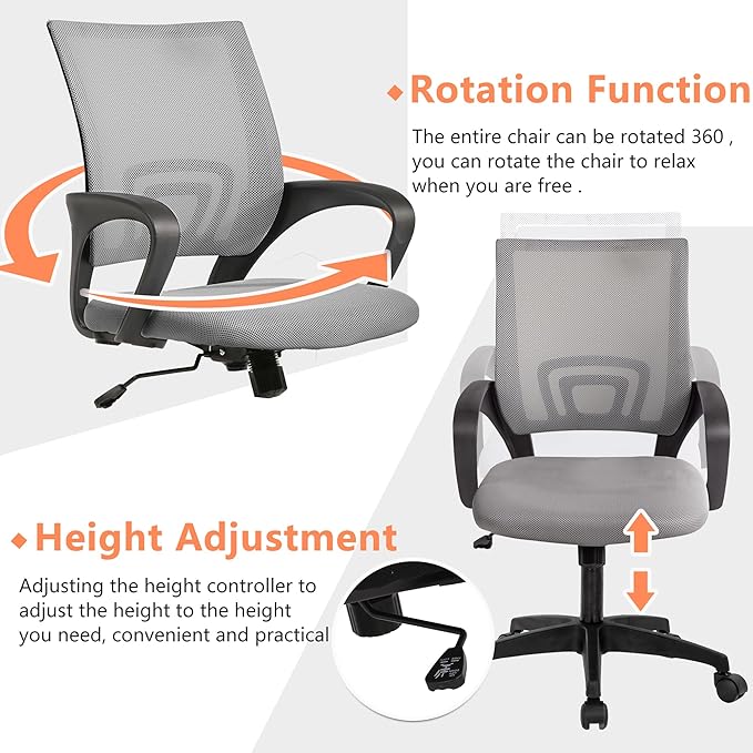 PayLessHere Home Office Chair Desk Computer Chair Adjustable Ergonomic Chair Lumbar Support Armrest Executive with High Density Mesh 360 Degree Swivel Chair for Adults Chair (Pack of 2, Grey)