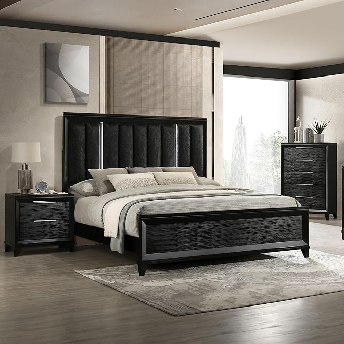 1pc Contemporary Modern Transitional White Textured Finish 2-Drawer Storage Nightstand Wooden Bedroom Living Room Home Furniture Modern Style Black Color Two Storage Drawers