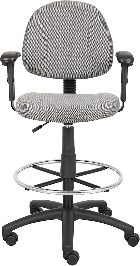 Boss Office Products Ergonomic Works Drafting Chair with Adjustable Arms in Grey, mid-Back (B1616-GY)