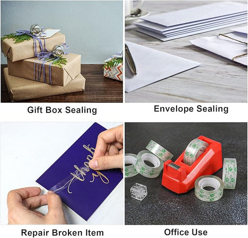BOMEI PACK Cute Red Desk Tape Dispensers, 1 Pack with 12Rolls Transparent Tape, 1 Inch Core, for School, Office and Home DIY