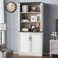 Bookshelf with Doors, 71" Tall Wood Book Shelf with Cabinet, 24" Wide Bookcase with Adjustable Shelf, Floor Standing Display Storage Cabinet for Home Office, Study and Living Room, Antique White