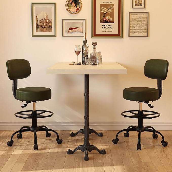 Drafting Chair with Back, Adjustable Foot Rest Rolling Stool (1, Green)
