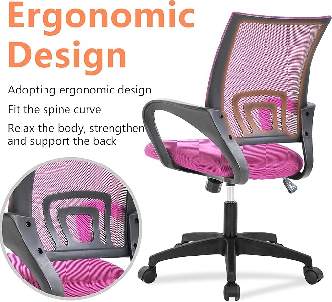 PayLessHere Home Office Chair Desk Computer Chair Adjustable Ergonomic Chair Lumbar Support Armrest Executive with High Density Mesh 360 Degree Swivel Chair for Men Women Adults Chair (Pink)