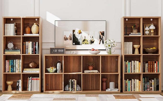 IROCNK Bookshelf, 8-Cube Storage Cube Shelf Organizer, Extra Thick Frame Horizontally & Vertically Reversible Bookcase with Open for Living Room, Bedroom, Home Office, Oak Brown