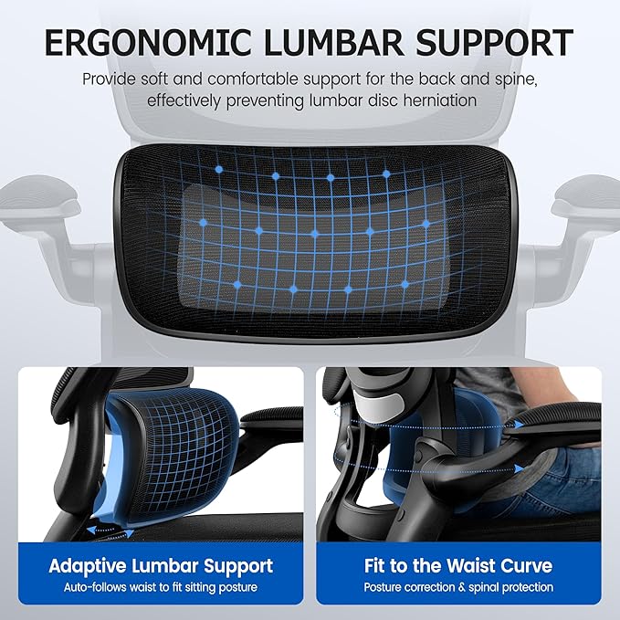 ALLGOD Office Chair Ergonomic Desk Chair, Breathable Mesh Desk Chair Comfy with Lumbar Support, Flip-up Armrests, Computer Chairs Comfortable for Home, Office, Work, Standard, 300Lbs