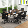 Tangkula 60" Conference Desk Set of 2, Modern Boardroom Desk with Storage Bag, Headphone Hook, Sturdy Metal Frame, Rectangular Seminar Table with Charging Station