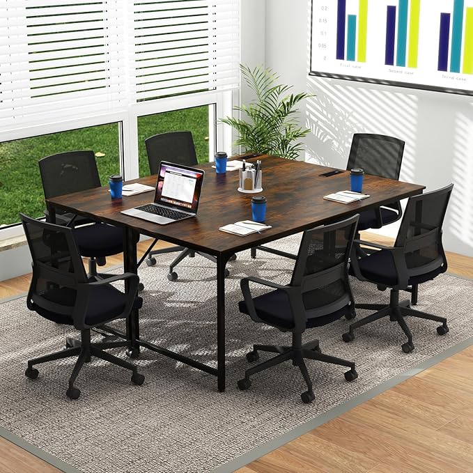 Tangkula 60" Conference Desk Set of 4, Modern Boardroom Desk with Storage Bag, Headphone Hook, Sturdy Metal Frame, Rectangular Seminar Table with Charging Station