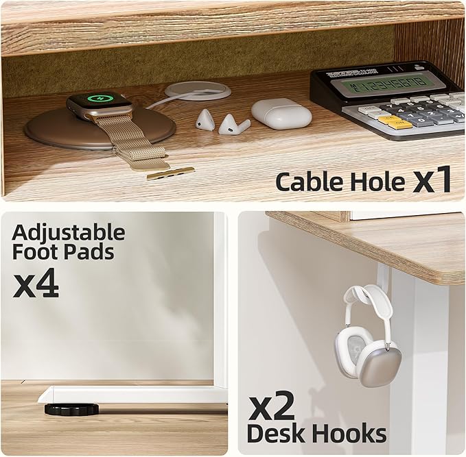 TIQLAB Standing Desk with Two Drawers, Stand Up Standing Desk Adjustable Height, Electric Sit Stand Table with Storage Shelf and Splice Board, 55 * 28 inch, Maple