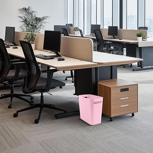 Small Pink Trash Can Wastebasket, Plastic Garbage Can Waste Basket for Narrow Spaces Bathrooms Laundry Room Kitchens Offices Kids Rooms, 1.8 Gallon (Pink)