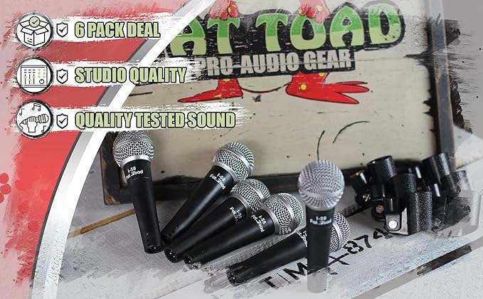 Fat Toad Vocal Cardioid Microphones (Live ResponsePRO Edition) 6-Pack – Handheld Dynamic Mics with Clips for DJ Stage Singing, Studio Recording