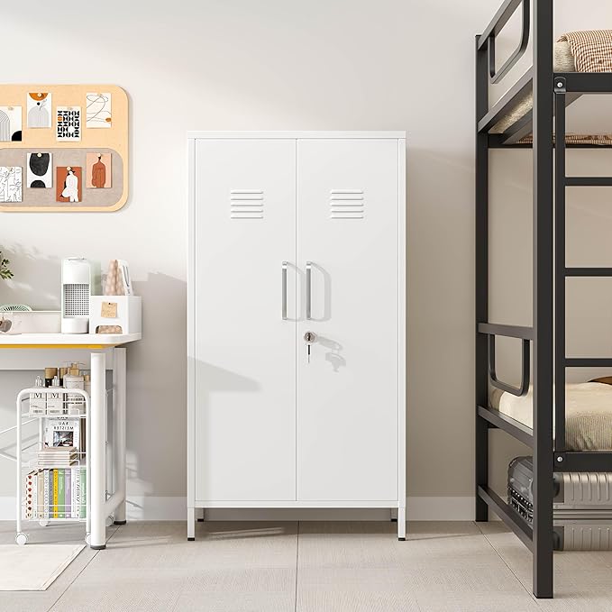 Ckzbx Tall Narrow Storage Cabinet 51.18" H Bathroom Cabinet Metal Pantry Cabinets, 3 Adjustable Shelves for Kitchen, Home Office, Living Room, Dinning Room (30 inches Wide White)