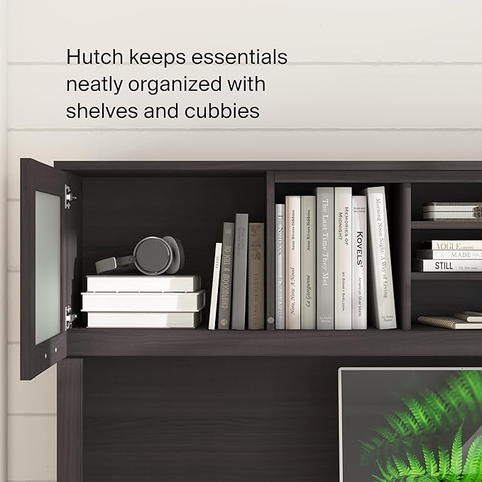 Bush Home Somerset 72W 3 Position Sit to Stand L Shaped Desk with Hutch in Storm Gray | Adjustable Height Table for Home Office