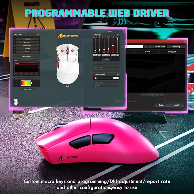 MAMBASNAKE Attack Shark V3 Wireless Gaming Mouse,Adjustable 25K DPI PAW3311 Optical Sensor,Ergonomic 62g Lightweight 5 Programmable Buttons 500mAH Battery,2.4G/BT/USB-C Wired for PC/Mac-Red