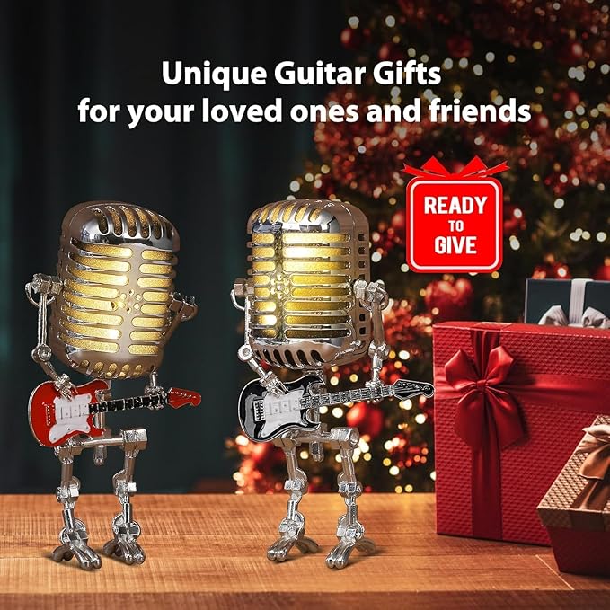 Vintage Microphone Guitar Robot Lamp, Music Gifts for Men, Cool Gifts for Music Lovers, Vintage Light Home Decor Nightstand Desk Lamp for Bedroom, Music Studio(Colorful)