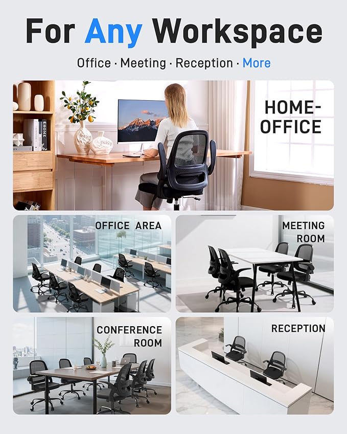 Ergonomic Mesh Office Chair for Home Office, Flip-Up Arms, Breathable Mesh Back & Thick Seat Cushion, Swivel Rolling Computer Desk Chair – BIFMA Certified, Supports 300 lbs (White Frame/Pink Seat)