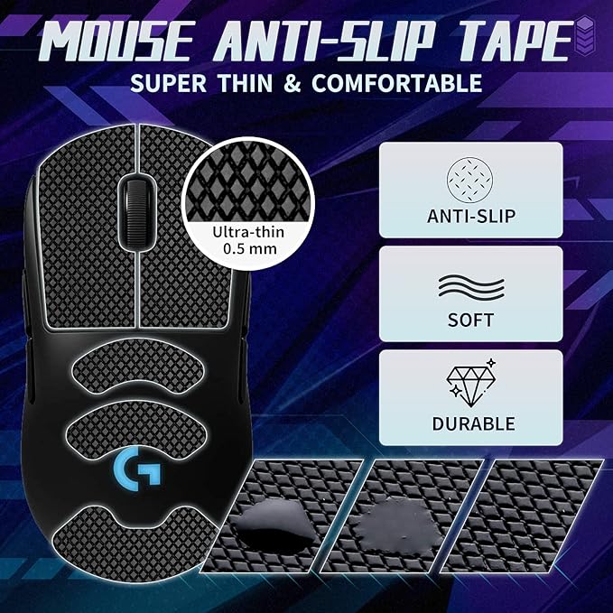 TALONGAMES Mouse Anti Slip Grip Tape Compatible with Logitech G PRO Wireless Gaming Mouse, Palm Sweat Absorption, Thin 0.5mm, Cut to Fit, Easy to Apply, Mouse Skin