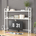 GCCSJ Bookshelf for Desk，2-Tier Desktop Bookshelf Organizer，Multifunctional Desktop Bookcase with Metal Frame & Wood Shelves，Perfect for Organizing Books, Magazines, Office Supplies - White