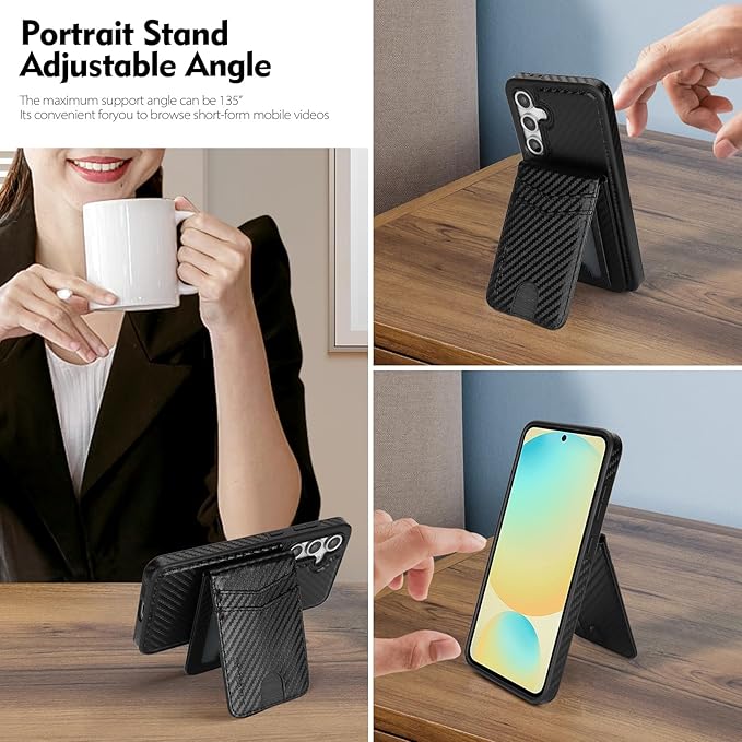 SkyEagle Compatible with Magsafe 2 in 1 Detachable Galaxy S25 Wallet Case with Card Holder,Women Men Magnetic PU Leather RFID Blocking Flip Kickstand Credit Slots for Galaxy S25 6.2",Carbon Black