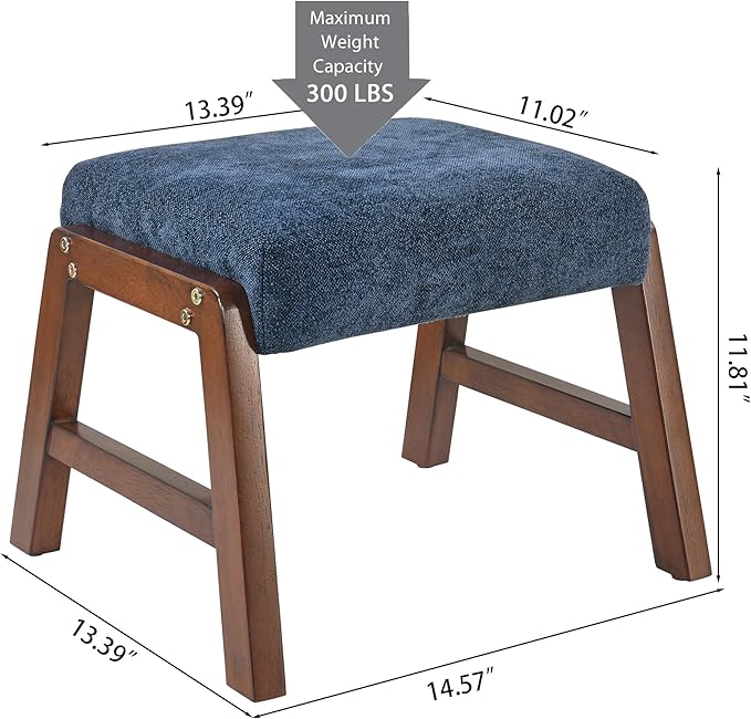 Small Footstool Ottoman, 11.8" H Fabric Wooden Foot Rest Ottoman with Wood Legs, Small Foot Stool Sofa Footrest Extra Seating for Living Room Entryway Office, Royal Blue