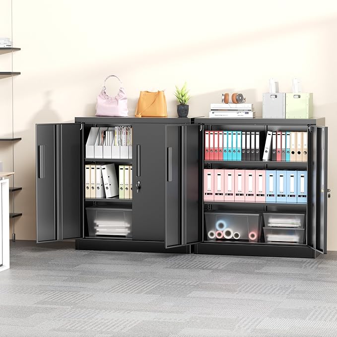Greenvelly Metal Storage Cabinet with Doors and Shelves, 36” Lockable Storage Cabinet for Office, Metal Utility Cabinet Garage Cabinets, Lockable File Cabinet for Home Office, Garage, Kitchen, Black