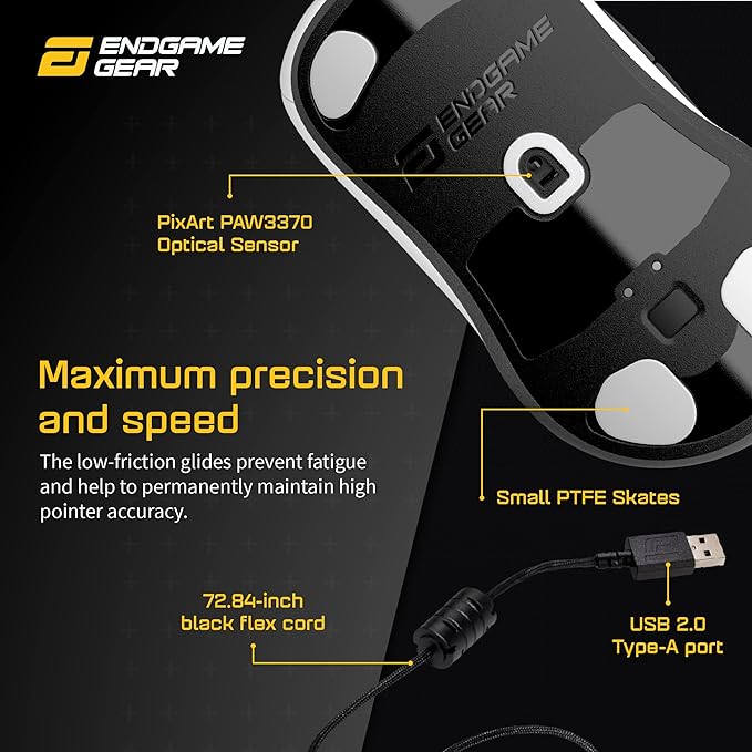 ENDGAME GEAR XM1r Gaming Mouse, Programmable Mouse with 5 Buttons and 19,000 DPI, White