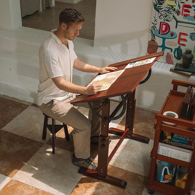 MEEDEN Vintage Wooden Drafting Table: 35.5" x 23.5'' Artist Drawing Table with Adjustable Height & Tilting Tabletop - Studio Painting Craft Desk for Writing Reading Sketching