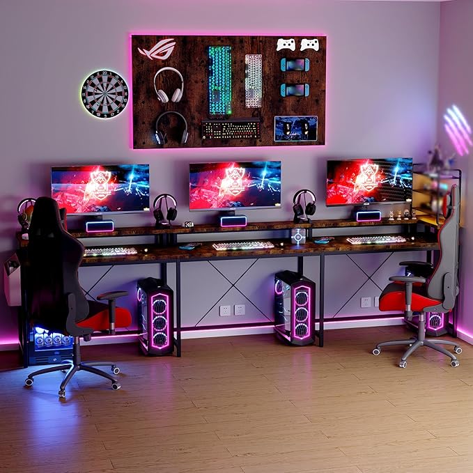 Jojoka U-Shaped Computer Desk with Power Outlets & RGB LED Lights - Reversible l-Shaped Office Desk, Full Monitor Stand, Modern Home Office Workstation, 600lbs Capacity 79",Game Desk, Multiple Colors