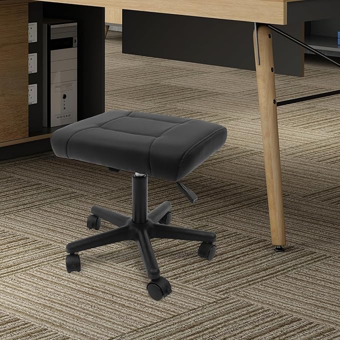 Footrest Stool Under Desk, Adjustable Height Under Desk Leg Rest Ottoman Swivel Rolling Stool Chair with 360°Rolling Lockable Wheels for Gaming, Home Office, Load-Bearing Capacity 220.46lbs, Black