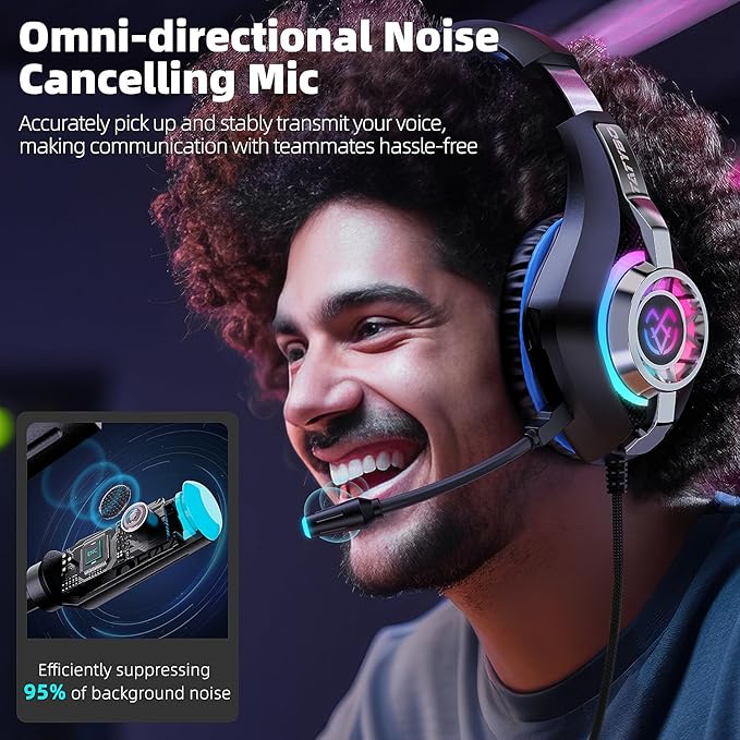 Gaming Headset for PC, Ps5, Switch, Mobile, Gaming Headphones for Nintendo with Noise Canceling Mic, Deep Bass Stereo Sound