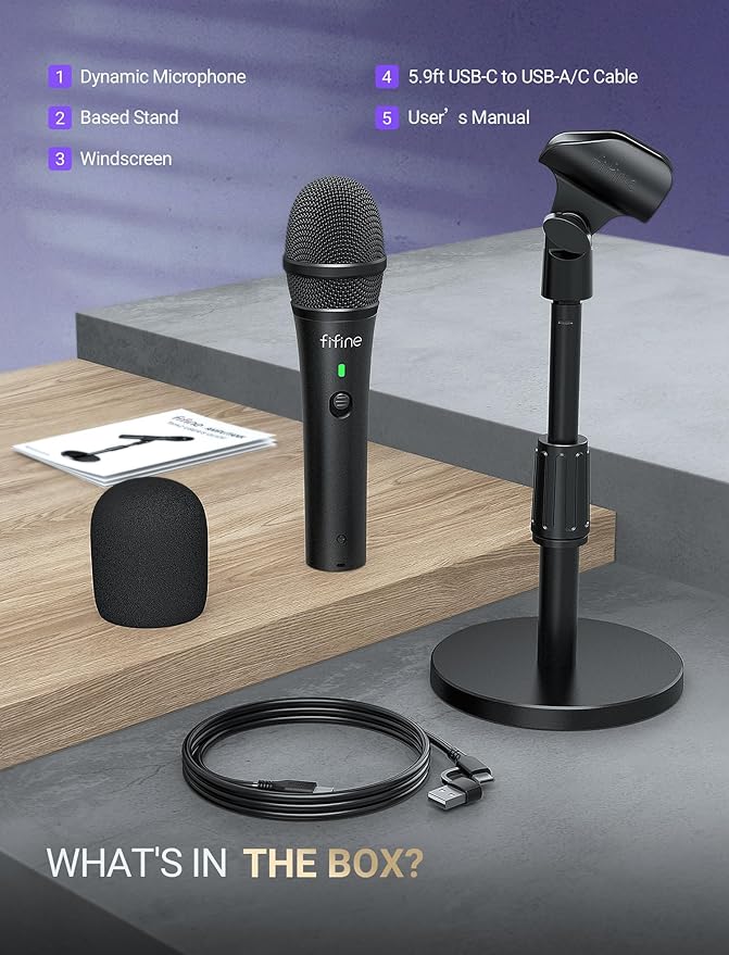 FIFINE USB/XLR Dynamic Microphone for Podcast Recording, Studio Mic Set with Desktop Stand for Vocal, Voice Over, Streaming, Black-AmpliTank TANK2