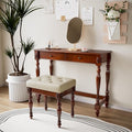 Vintage Wooden Writing Desk Stool Set, Small Secretary Desk and Cushioned Stool Set with 2 Drawers, 39.4" W Wood Writing Table Vanity Makeup Table Sets for Home Office-Cheery&Beige