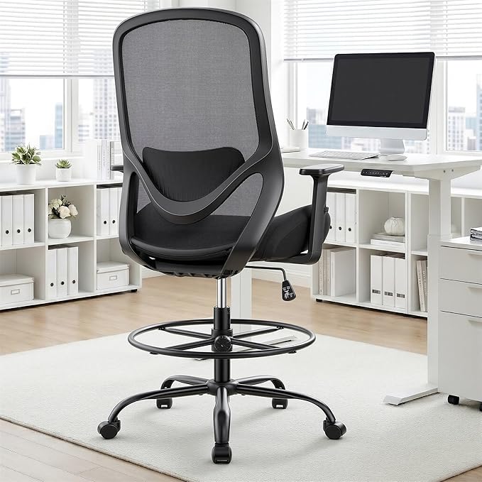 Drafting Office Chairs Big and Tall 450lbs Heavy Duty Mesh Tall Office Chair for Standing Desk, Ergonomic Desk Chair with with Lumbar Support & Wide Seat