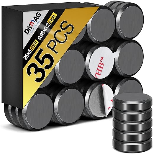 DIYMAG Strong Magnets Dots 35Pcs 0.98x0.2Inch Fridge Refrigerator Magnet for Crafts with Adhesive Backing Magnetic Small Black Button Ceramic Circle Craft Round Heavy Duty Whiteboard