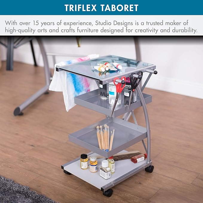 SD STUDIO DESIGNS Modern Triflex Mobile Storage Taboret for Arts and Crafts Silver 18.5" W x 16" D x 25.5" H
