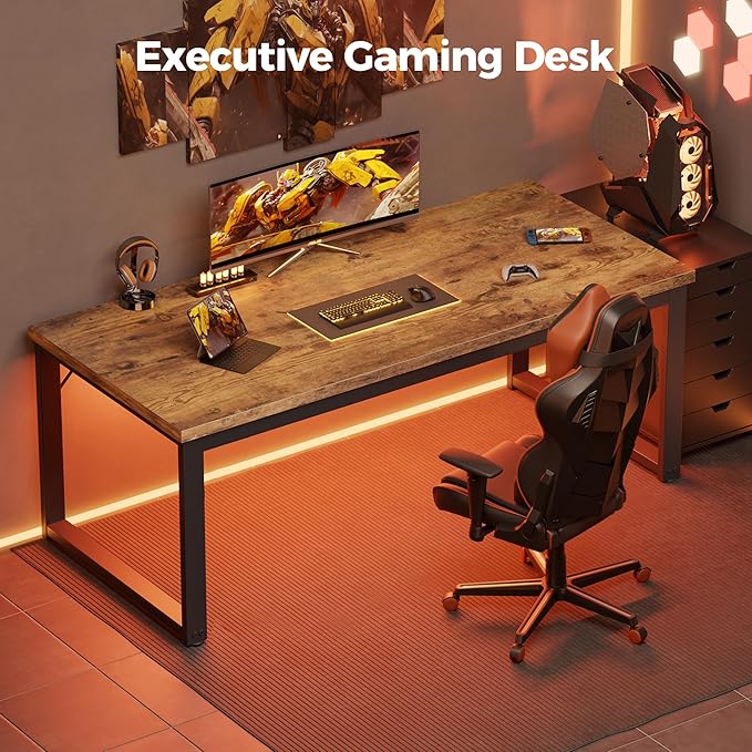 Mericonia 40 Inch Computer Desk, 1.2" Thick Modern Simple Study Writing Table, Heavy Duty Industrial Office Desk for Home Bedroom Workstation, Brown