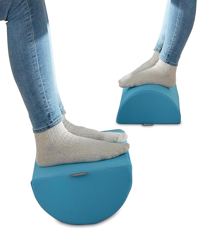 Leitz Desk Foot Rest, Adjustable Leg & Knee Support, Suitable for The Home Office, Relieves Shoulder & Back Ache, Made from Foam with A Fabric Cover, Ergo Cosy Range, Calm Blue, 53710061