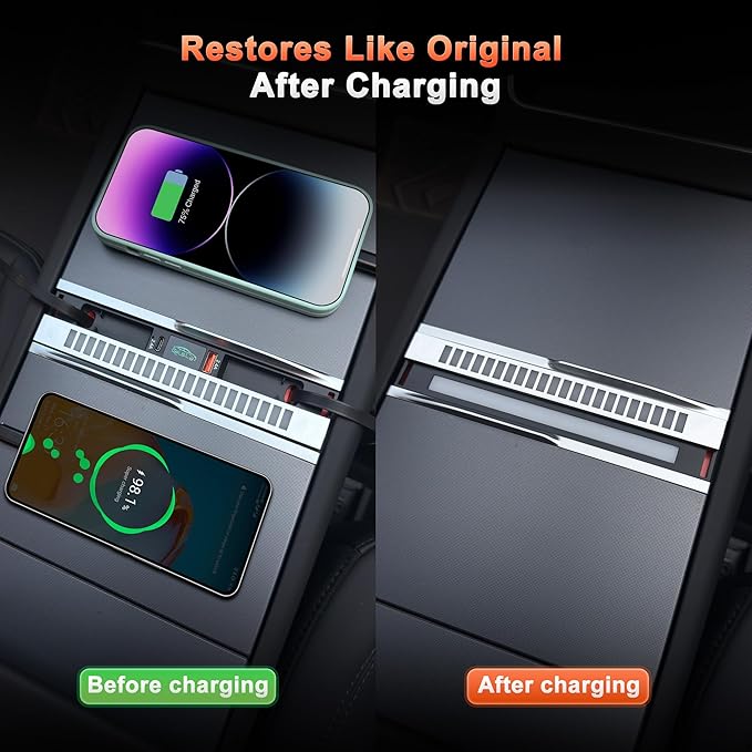 116W USB Charger Hub for Tesla Model 3 Highland (2024–2025) & Model Y Juniper (2025) – Retractable PD Fast Charging with Music Sync RGB Light