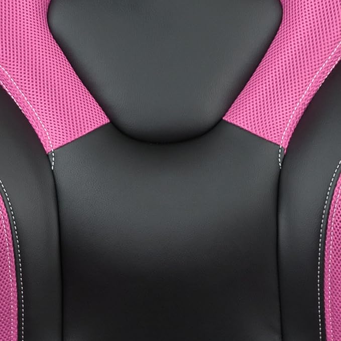 Flash Furniture X10 High-Back LeatherSoft Racing Style Gaming Chair with Flip-Up Arms, Ergonomic Padded Swivel Computer Chair, Pink/Black